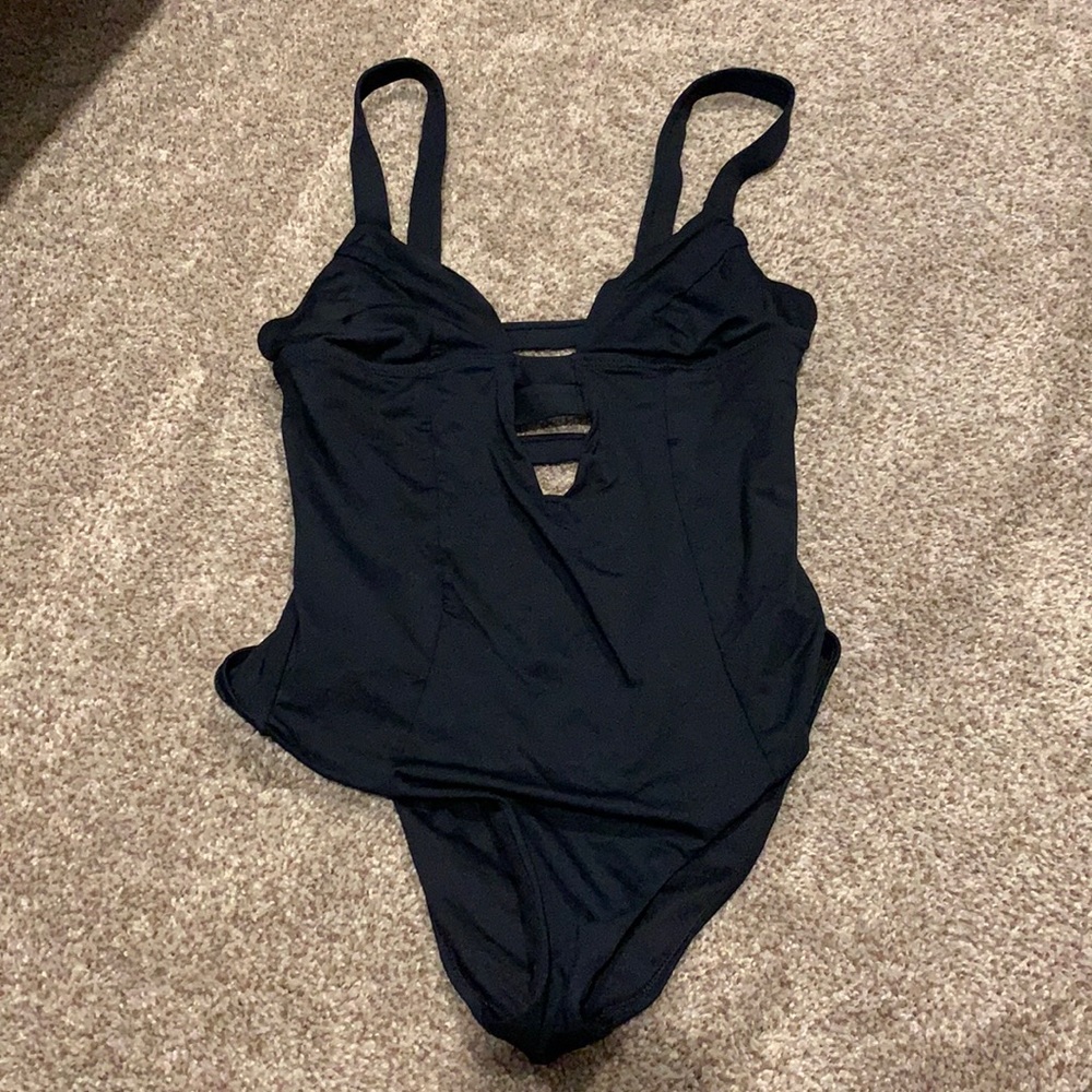 Vitamin A Black Black Eco-Lux Neutra Cutout Plunge One Piece Swimsuit